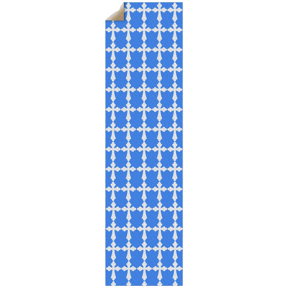 grip tape with cross design on a blue background