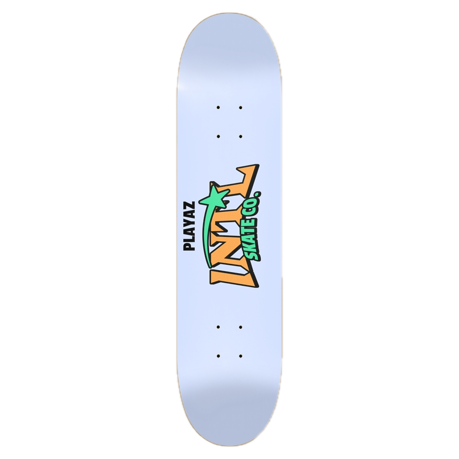 Skateboard deck with a logo on a white background