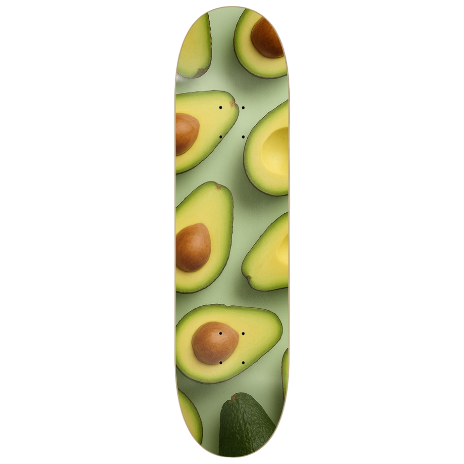 Skateboard deck with avocado pattern on