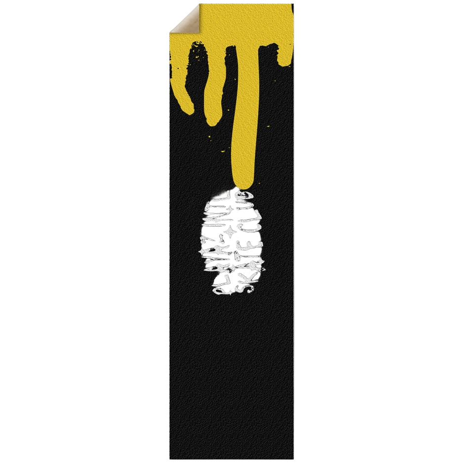 Graffiti-style grip tape with yellow drip design